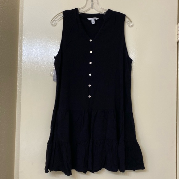 Black Button Front Sleeveless Tiered Dress - Nine West - Picture 2 of 5